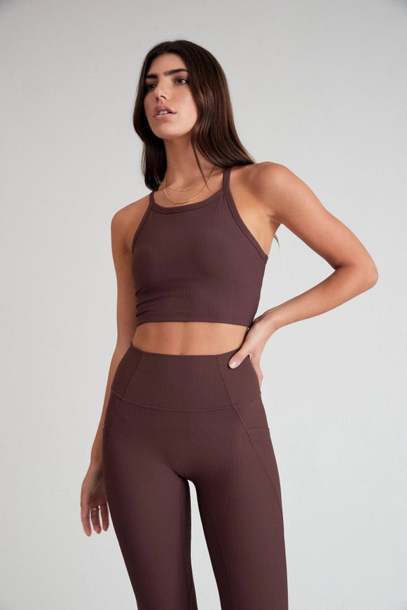 Eco Rib Strap Racer Crop (Espresso)-Sports bra-All Fenix-XXS-Urbanheer