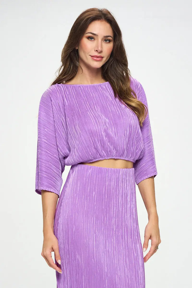 Vibrant Plisse Scoop Neck Crop Top-Clothing - Women-Renee C.-S-Urbanheer