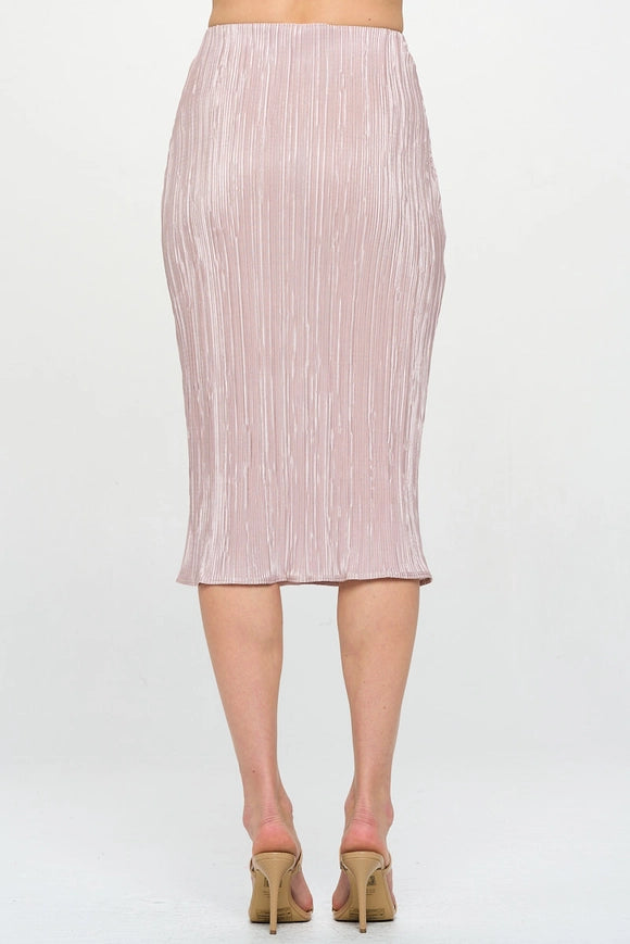 Made in USA Solid Plisse Midi Skirt with Elastic Waistband-Skirt-Renee C.-Urbanheer