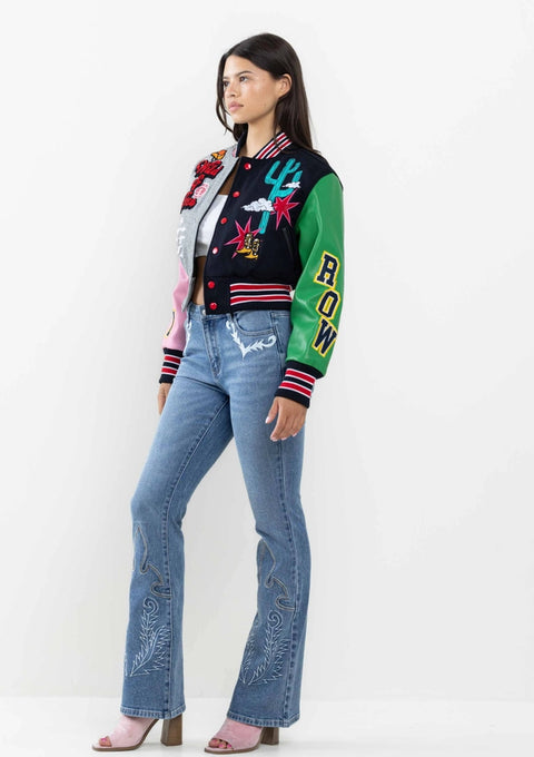 Wild And Free Cropped Varsity Jacket-Jacket-First Row-NAVY-S-Urbanheer