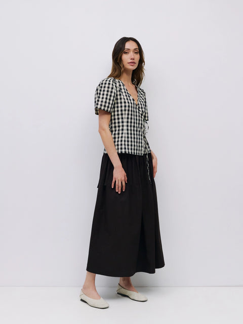 The Bridget Top Gingham Tie Front Blouse - Black