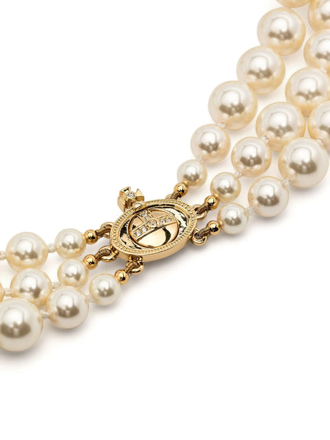 Vivienne Westwood Three Row Pearl Bas Relief Choker