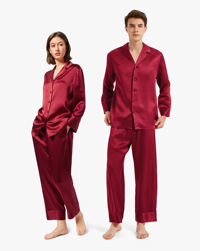 His & Hers Classic Silk Pajamas Claret-Pajamas-MommeSilk-XS-Men's-Urbanheer