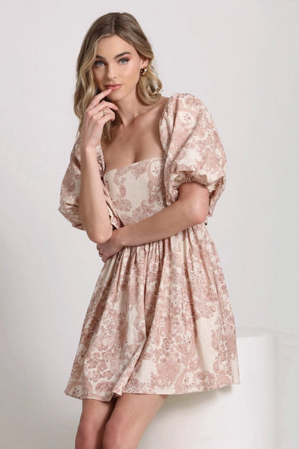 Baroque Paisley Linen Blend Babydoll Dress-dress-Avec Les Filles-Urbanheer
