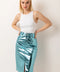 Lupe High Waist Metallic Knee Length Skirt Ice Blue-Skirts-Amy Lynn-S-Urbanheer