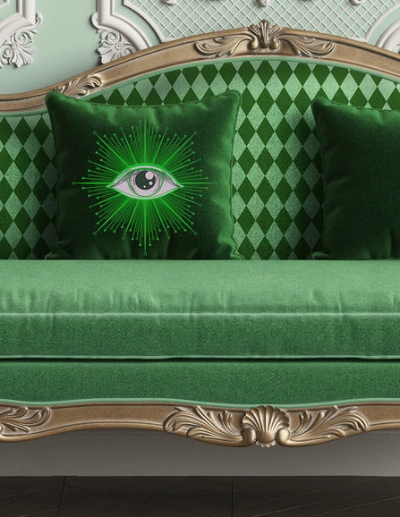 Cuddly Soft Green Invisible Zipper Eye Velvet Cushion-Nuvula-Printed Back-Urbanheer