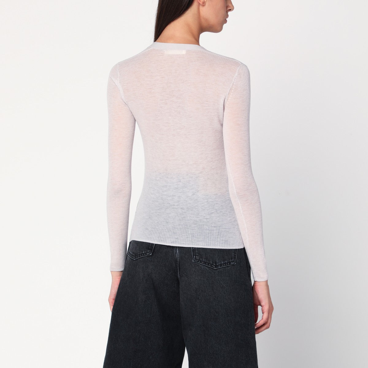 6397 Ivory semi-sheer knit cardigan