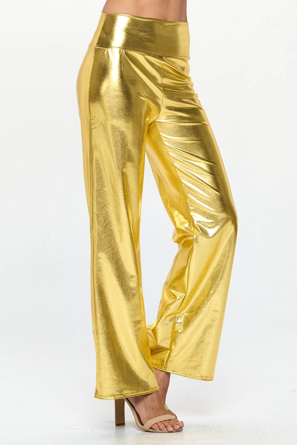 Made in USA Metallic Wide Leg Pants with Thick Waistband GOLD-Pants-Renee C.-GOLD-S-Urbanheer