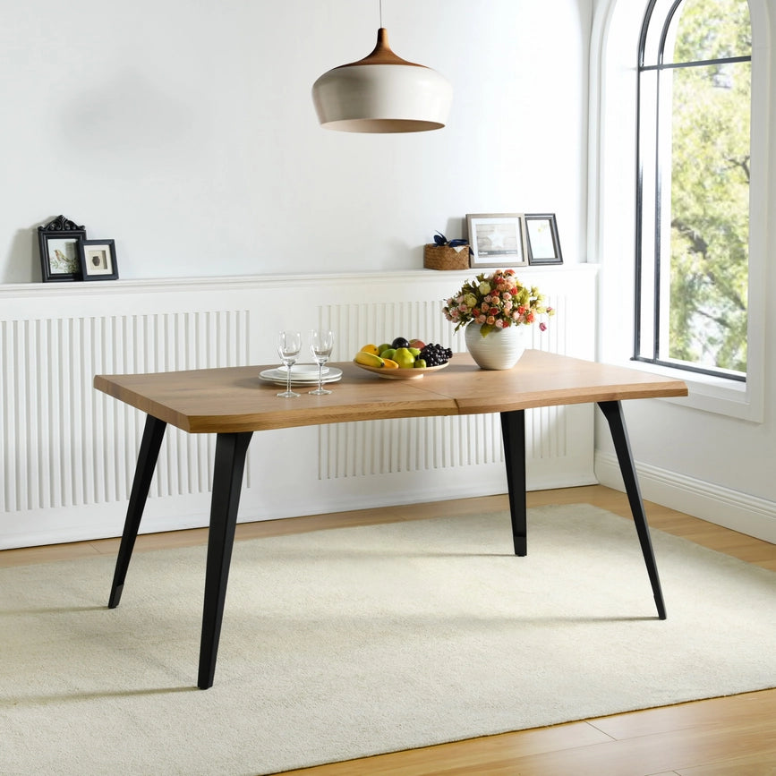 63in Natural Rustic Wood Live Edge Dining Table For 6 People-Dining Table-39F Inc.-63''Wx35.4''Dx29.3''H-Light Oak-Urbanheer