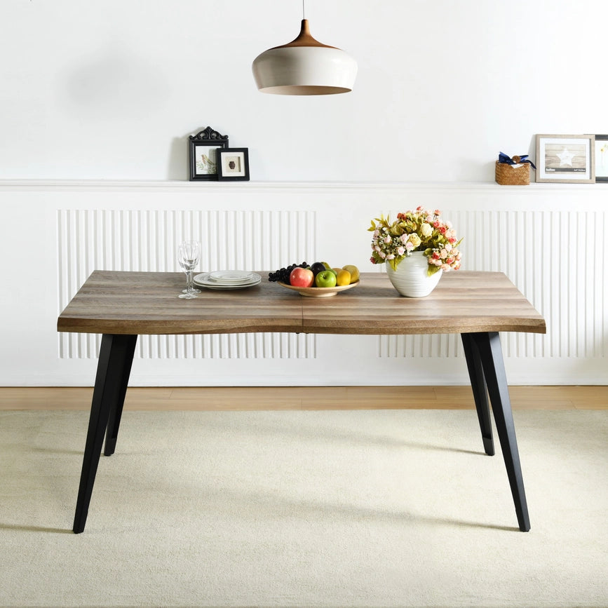 63in Natural Rustic Wood Live Edge Dining Table For 6 People-Dining Table-39F Inc.-63''Wx35.4''Dx29.3''H-Light Oak-Urbanheer