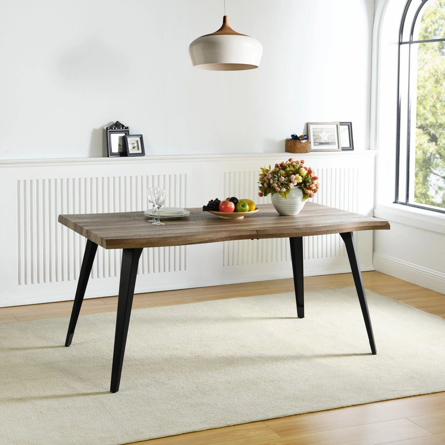 63in Natural Rustic Wood Live Edge Dining Table For 6 People-Dining Table-39F Inc.-63''Wx35.4''Dx29.3''H-Light Oak-Urbanheer