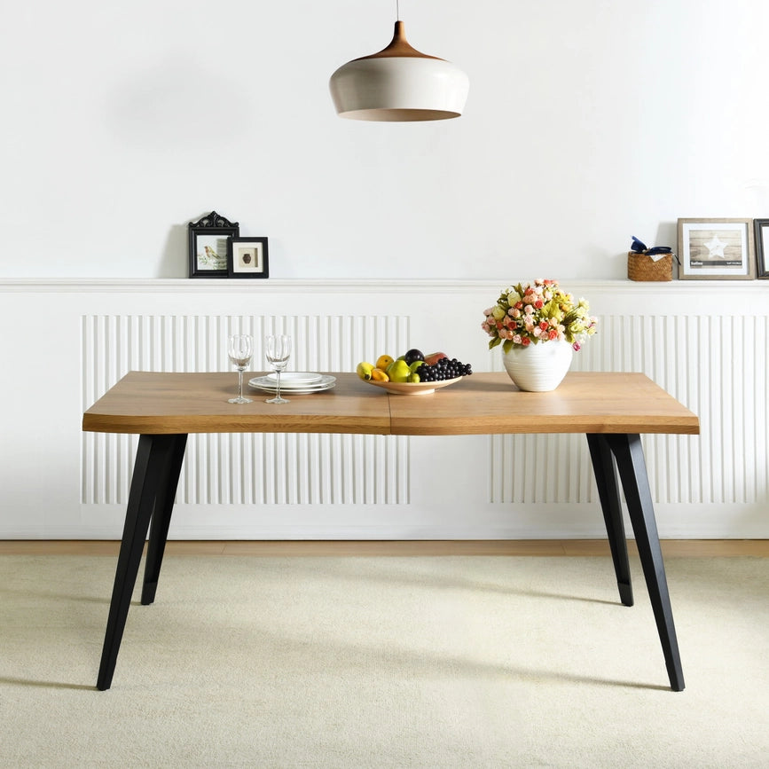 63in Natural Rustic Wood Live Edge Dining Table For 6 People-Dining Table-39F Inc.-63''Wx35.4''Dx29.3''H-Light Oak-Urbanheer