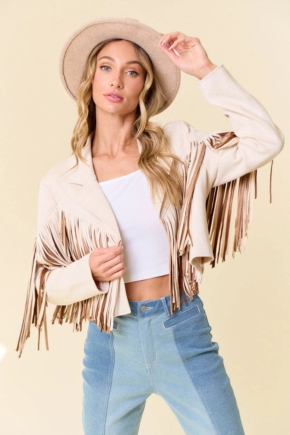 Cream Multi Color Fringe Open Front Jacket-Jacket-Saints & Hearts-S-Urbanheer