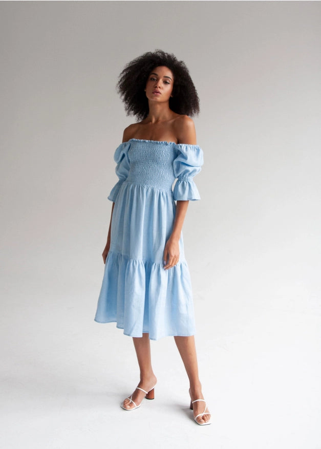 "Camila" Sky Blue Midi Dress-Dress-Nich Linen-XXS-Urbanheer