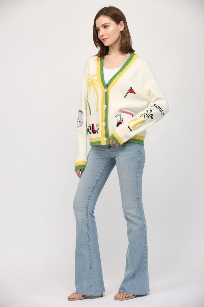 Golf Embroidered Patch Cardigan