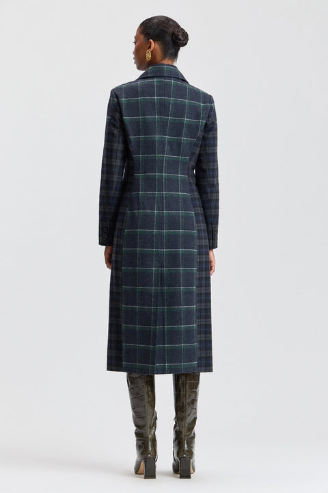 Mixed Plaid Tailored Coat