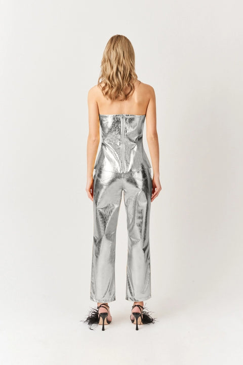 Johanna Faux Leather Metallic Bandeau Top-TOP-Amy Lynn-M-SILVER-Urbanheer
