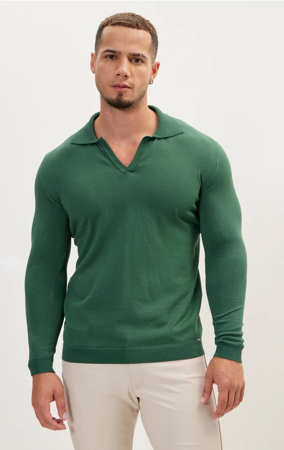 Johnny-Collar Sweater Polo - Green-Sweater-Ron Tomson-S-Urbanheer