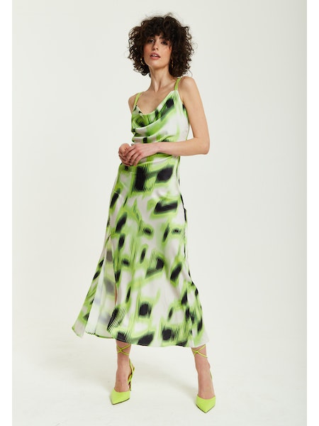 Liquorish Green And Black Abstract Print Cowl Neck Midi Dress-Liquorish-6-Urbanheer
