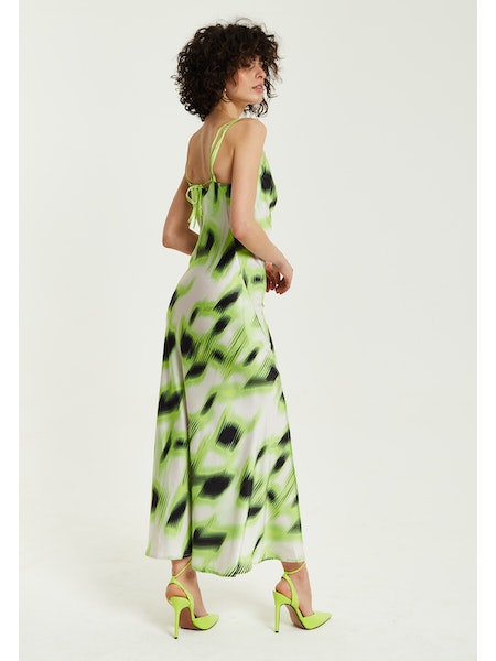 Liquorish Green And Black Abstract Print Cowl Neck Midi Dress-Liquorish-6-Urbanheer