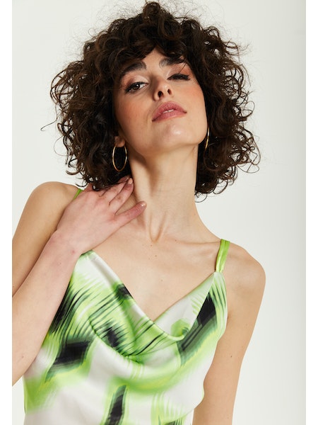 Liquorish Green And Black Abstract Print Cowl Neck Midi Dress-Liquorish-6-Urbanheer