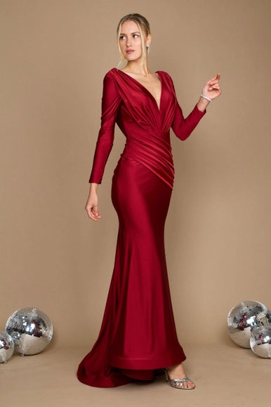 Dylan & Davids Long Sleeve Formal Evening Dress-Dylan & Davids-Burgundy-4-Urbanheer