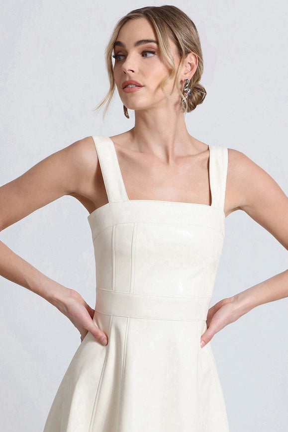 Faux-Ever Leather™ Fit-And-Flare Mini Dress Gardenia White-dress-Avec Les Filles-Urbanheer