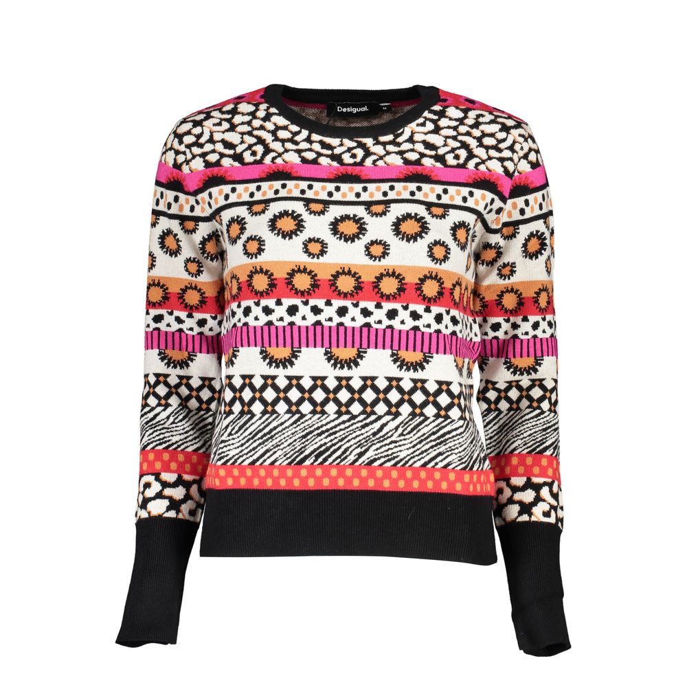 Desigual Chic Pink Contrast Crew Neck Sweater-Desigual-XL-Urbanheer