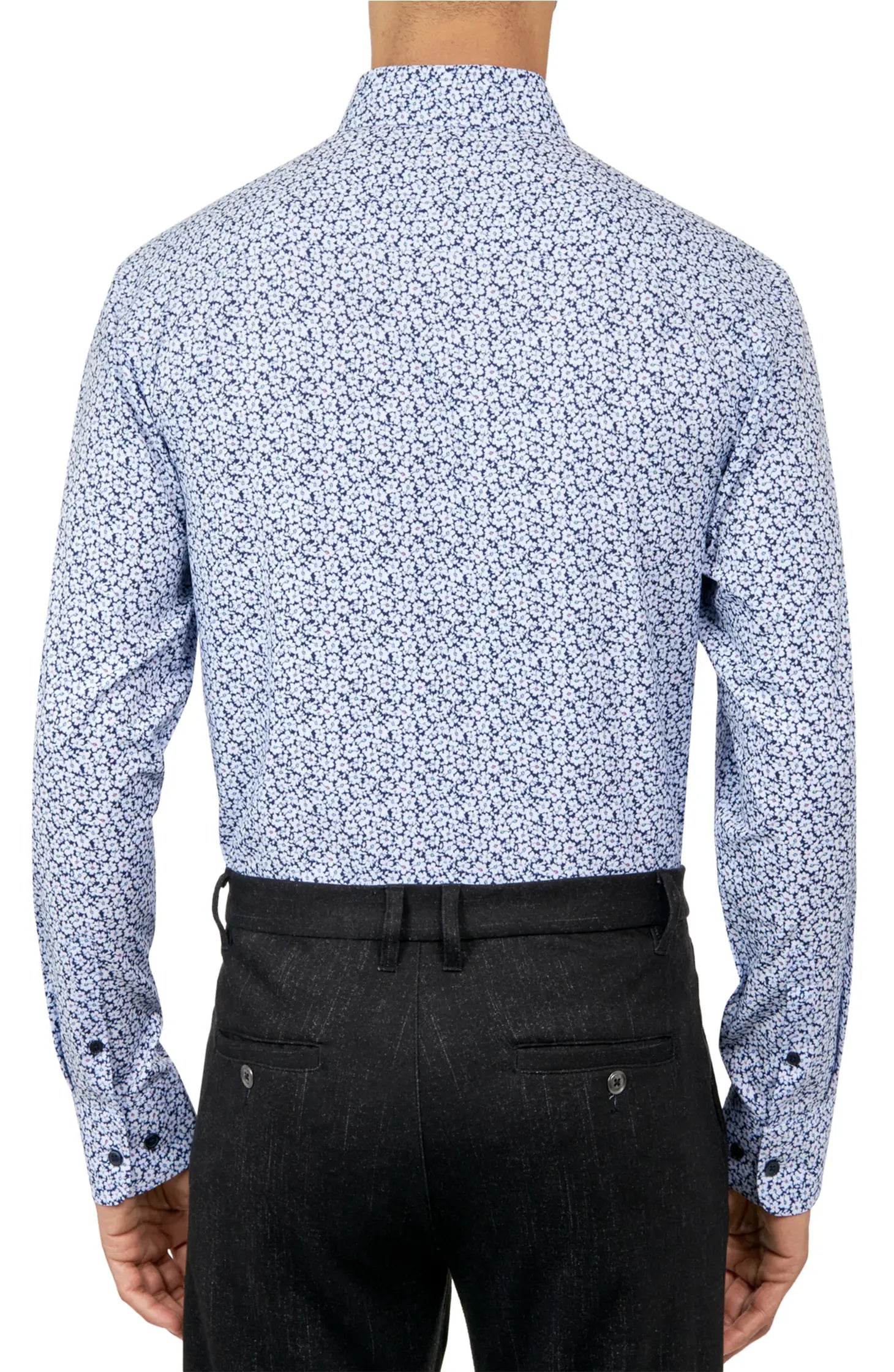 Navy Floral Print 4-Way Stretch Regular Fit Dress Shirt-W.R.K-15-Urbanheer