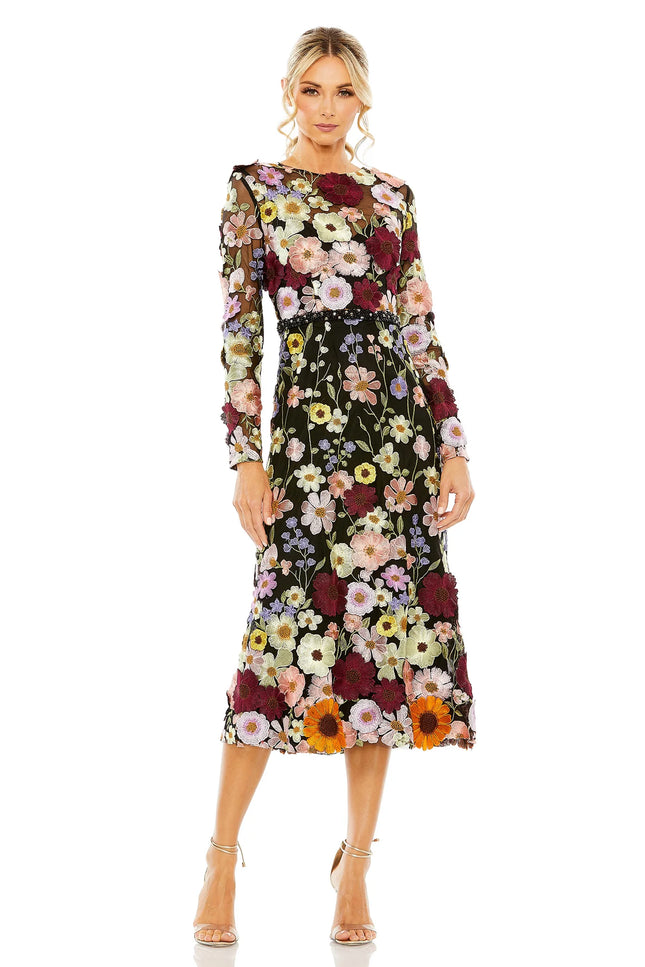 High Neck Floral Embellished A-Line Dress-Mac Duggal-2-Urbanheer