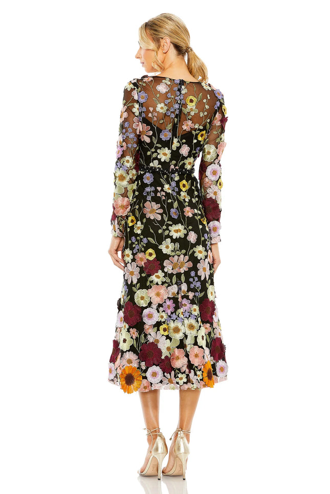High Neck Floral Embellished A-Line Dress-Mac Duggal-Urbanheer