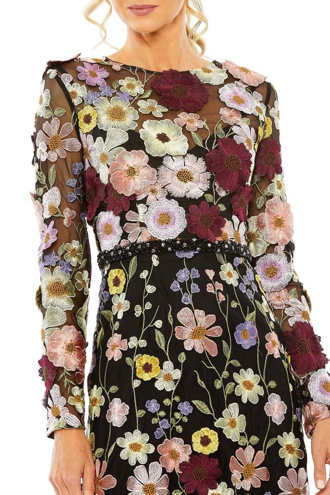 High Neck Floral Embellished A-Line Dress-Mac Duggal-Urbanheer