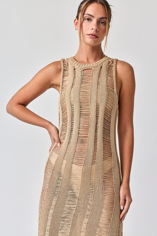 Lillian Ladder Knit Dress Taupe-Dresses-Papermoon-S-Taupe-Urbanheer