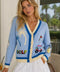Golf Embroidered Patch Cardigan  BABY BLUE MULTI