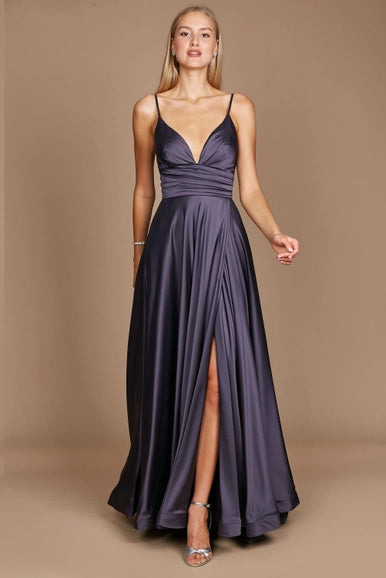 Charcoal Spaghetti Strap Prom Long Formal Gown Wholesale-Dylan & Davids-8-Charcoal-Urbanheer