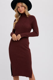 Turtleneck Ribbed Sweater Midi Dress Chocolate-Dress-Pink Irene Wholesale-S-Urbanheer