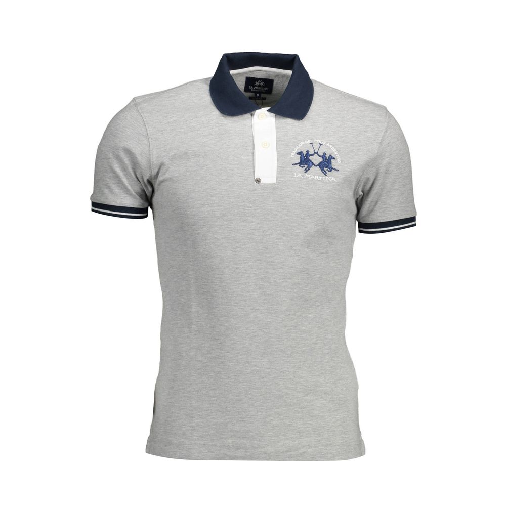La Martina Gray Cotton Men Polo Shirt-La Martina-XXL-Urbanheer