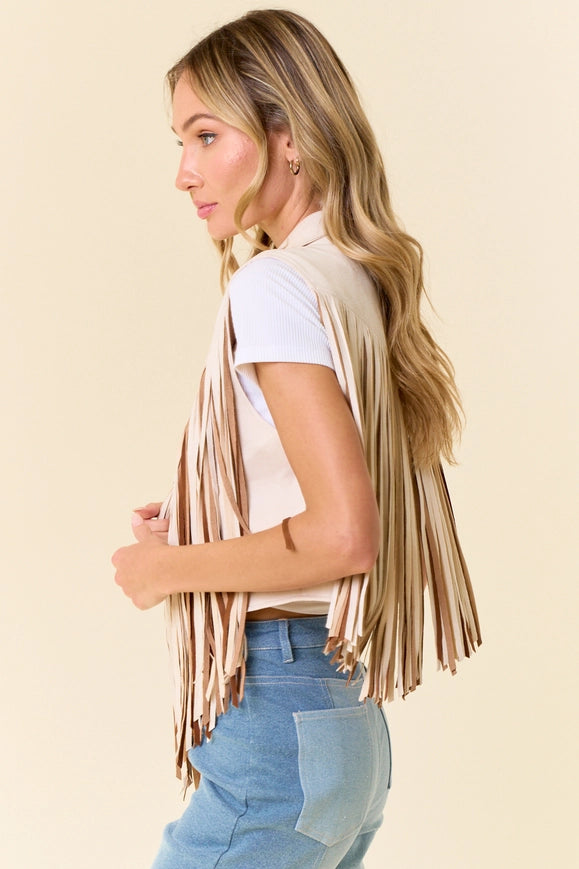 Cream Open Front Contrast Fringe Vest- Western Look-Jacket-Saints & Hearts-S-Urbanheer