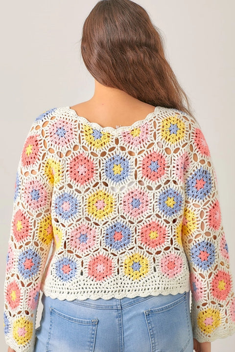 Crochet Knit Top-TOP-Baevely by Wellmade USA-IVORY MULTI-XL-Urbanheer