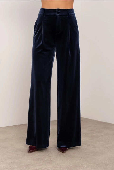 Wide Velvet Flowing Trousers with Double-Button Fastening