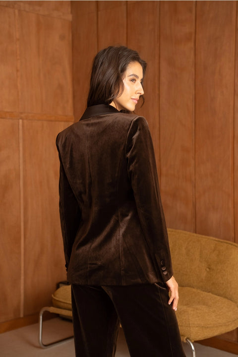 Velvet Fitted Velvet Tuxedo Blazer with Satin Lapel