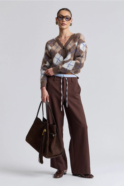 Brushed Argyle Jacquard Cropped Cardigan
