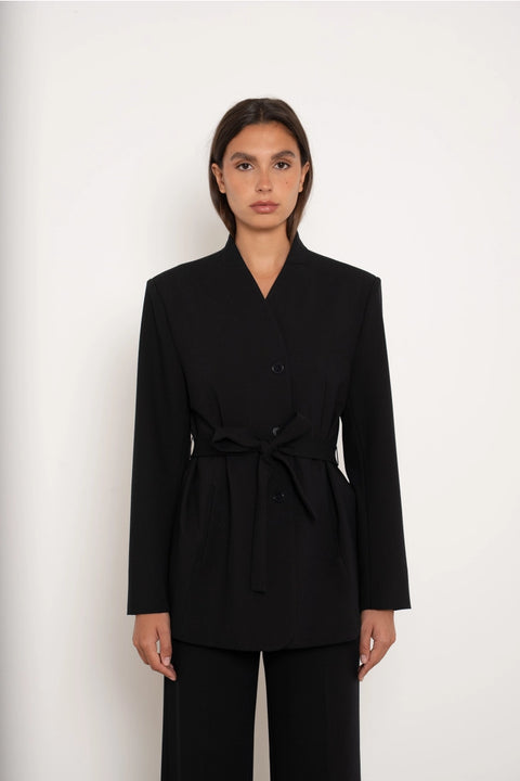 Diana Belted Double-Breasted Jacket with No Lapels