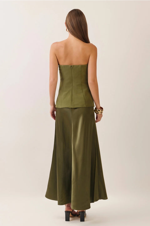 Strapless Corset Bodice Satin Maxi Dress