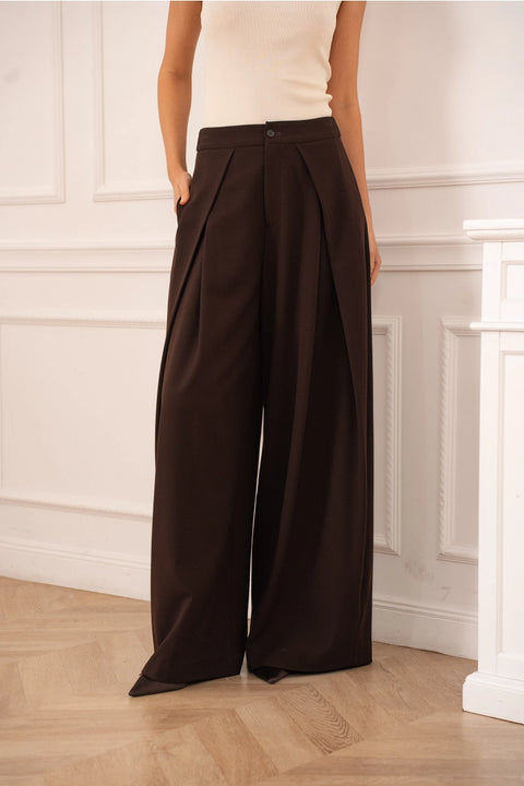 Nikki Wide-Leg High-Waist Trousers with Front Pleats