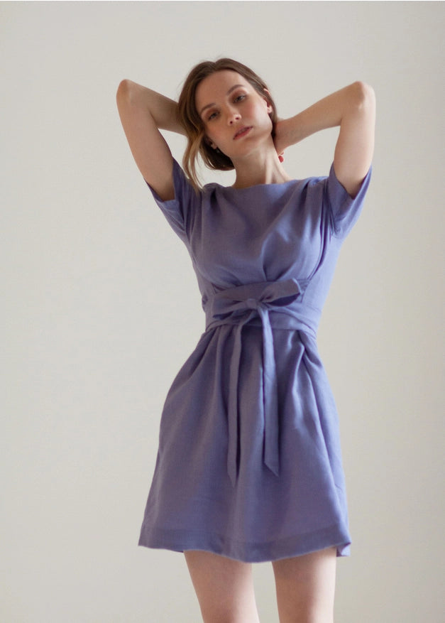 Wrap Linen Tie Belt Bridesmaid Dress For Women Short Lavender-Dress-Nich Linen-XXS-Urbanheer