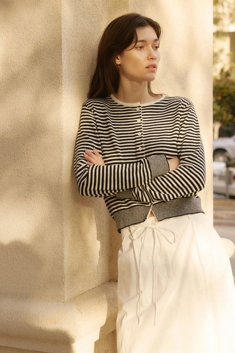 The Montana Cardigan | Striped Button-Down Cardigan BLACK/WHITE-Cardigan-MOD REF-S-BLACK/WHITE-Urbanheer