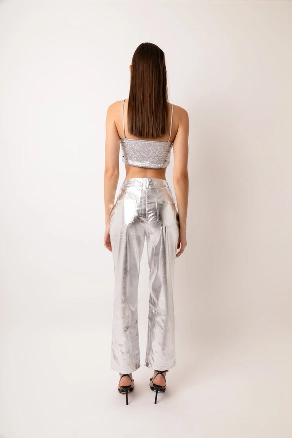 Yaya Metallic Fitted Sleeve Bodice Top-Top-Amy Lynn-S-Urbanheer