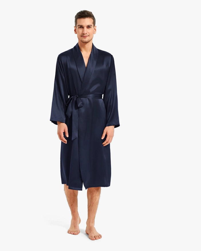 Smooth Silk Robe Navy Blue-Robe-MommeSilk-XS-Urbanheer