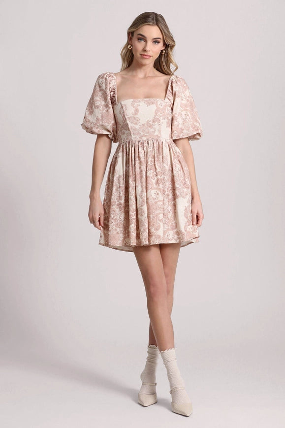 Baroque Paisley Linen Blend Babydoll Dress-dress-Avec Les Filles-6-Urbanheer